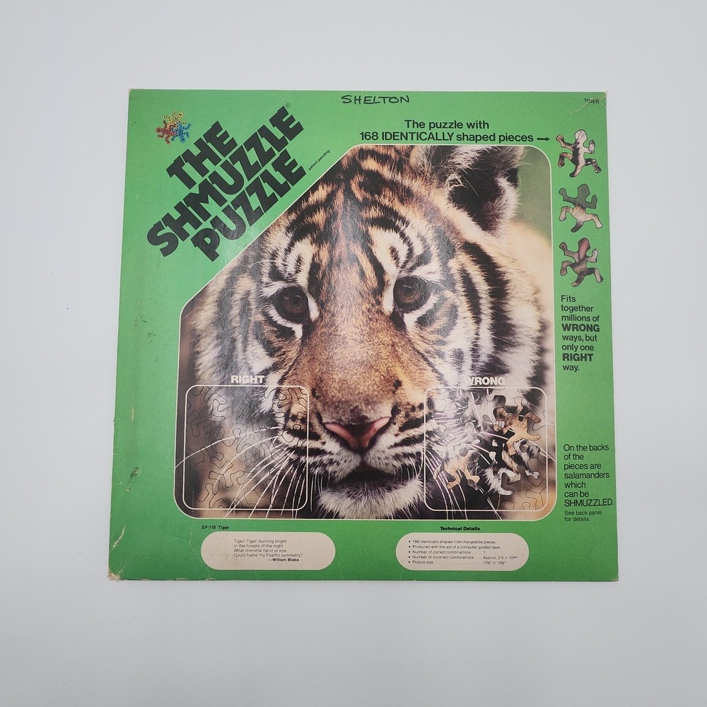 Vintage 1983 The Shmuzzle Puzzle Tiger SP-118 168 Identical Pieces 5 Missing